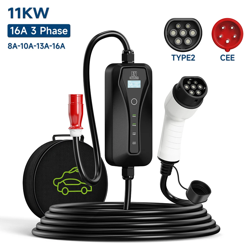 Type 2 Portable Ev Charger 11Kw Cee - 11KW 16A EV Charger ประเภท 2